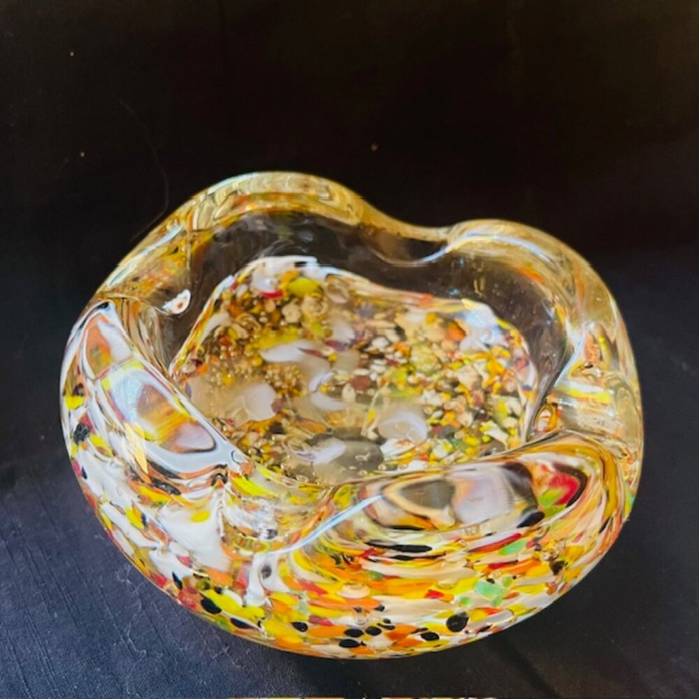Murano Style Heavy Glass Trinket Bowl and Kreiss Blue Glass Paperweight